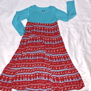 Kickee Tiered Dress Girls Size 3T Christmas Nordic Reindeer Dress